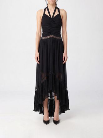 Blumarine Abito midi asimmetrico in georgette con inserti in pizzo