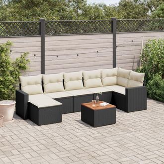 vidaXL Vidaxl - Set De Sof&aacute;s De Jard&iacute;n 8 Piezas Y Cojines Rat&aacute;n Sint&eacute;tico Negro