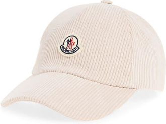 Moncler Logo Patch Corduroy Baseball Cap in Beige at Nordstrom