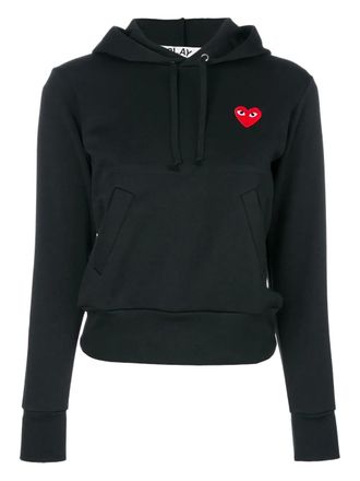 Comme Des Garçons heart-patch drawstring hoodie - women - Polyester - M - Black