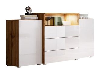 Mirjan24 Mobilier1 - C&oacute;moda Sarasota 127, Roble Wotan + Blanco Brillante, Con Cajones Y Puertas, N&uacute;mero De Cajones: 0, 81x150x39cm