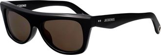 Jacquemus Pina Rechthoekige Zonnebril - Heren - Zonnebrillen - Zwart - 55 MM - Satijn - Accessoires
