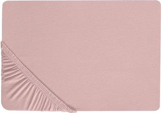 Beliani S&aacute;bana De Algod&oacute;n Rosa Estampado Liso Cl&aacute;sico Ribete El&aacute;stico 200 X 200 Cm Dormitorio Hofuf