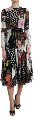 Dolce & Gabbana Patchwork Zijden A-Lijn Midi Jurk - Dames - Casual kleedjes - Veelkleurig - 2XS - Kleedjes