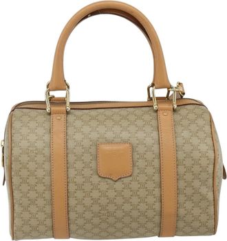 Celine Boston Triomphe Coated Canvas Beige Pvc Handbag (Pre-Owned)