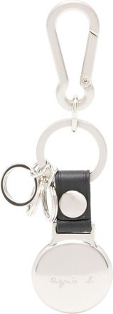 agn&egrave;s b. logo-engraved metal keyring - unisex - Metal/Calf Leather (top grain) - One Size - Silver
