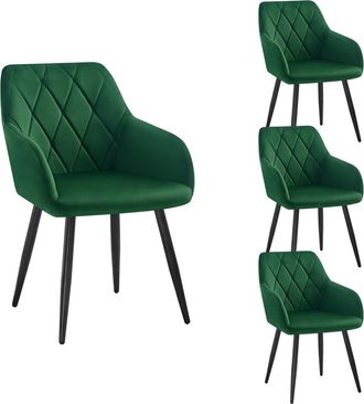 Woltu Sillas De Comedor Silla Reposabrazos Silla Tapizada Con Respaldos Sillas Nordicas Silla Para Comedor Sal&oacute;n Dormitorio Cocina Pasillo Verde Oscuro Terc