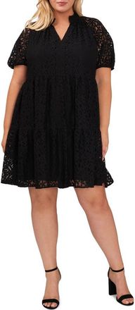 CeCe by Cynthia Steffe Lace Tiered Babydoll Dress in Black at Nordstrom, Size 2X