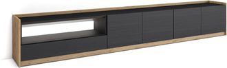 Skraut Home Skraut Home - Mueble Tv, Televisi&oacute;n, Muebles De Sal&oacute;n, Almacenaje, 310x37x50cm, Para Tv Hasta 80, Led, Estilo Moderno, Negro Y Roble