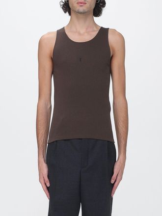 Saint Laurent Canotta in cotone con monogramma YSL e scollo a U