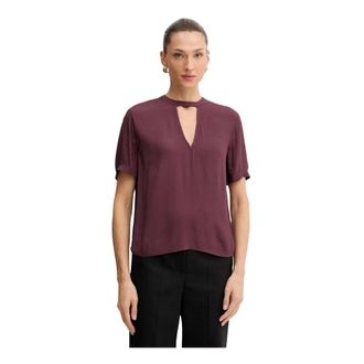 Twinset Top met sleutelgat-hals en korte mouwen - Dames - Blouses & Shirts - Rood - Maat: XS Leer