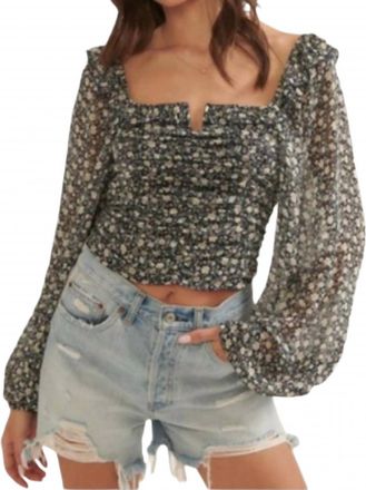 Promesa Sheer Floral Crop Top In Black