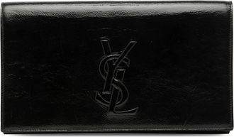 Saint Laurent Pre-owned Womens Large Textured Patent Monogram Belle De Jour Clutch - Black Leather - One Size