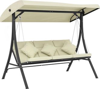 OEM Balanc&iacute;n De Jard&iacute;n Exterior Columpio De 3 Plazas Con Toldo Ajustable Y Marco De Acero 202x115x168 Cm Beige