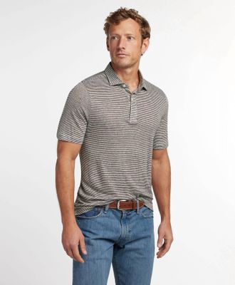 David Donahue Knit Polk Short Sleeve Knit Polo In Driftwood