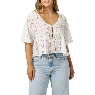O'Neill Loni Eyelet Babydoll Top in White at Nordstrom, Size Xx-Large
