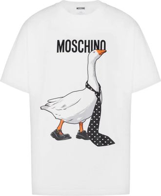 Moschino Graphic Goose Print T-Shirt With Classic Crew Neckline