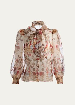 Alice & Olivia Brentley Floral Tie-Neck Blouse