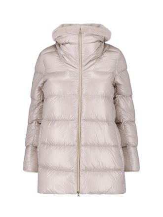 Herno Cream Shearling Collar Padded Down Coat