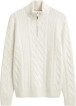 GANT Wool Blend Cable Knit Half Zip - Heren - Coltruien - Wit - M - Wol - Truien & Vesten