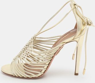 Aquazzura Gold Leather Nadja Strappy Ankle Wrap Sandals