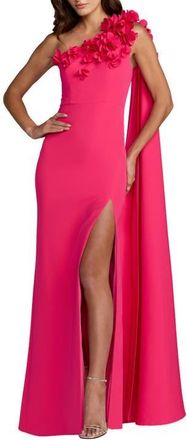 Mac Duggal Crepe One Shoulder Column Gown With Flowers in Hot Pink at Nordstrom, Size 14
