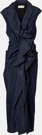 Dries Van Noten Ruffled denim midi dress