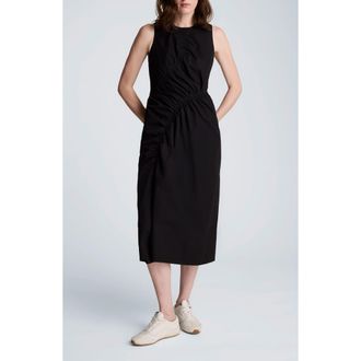 Kenneth Cole Asymmetric Ruched Cotton Blend Midi Dress in Black at Nordstrom, Size 12
