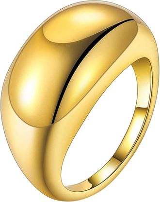 Generic Chunky Dome Statement Rings Gold Plated Stackable Thick Band For Women Finger Minimalist Jewelry Size 5 12 Punk (Gold, 12)
