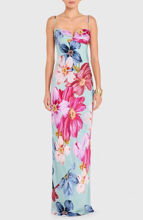 Amanda Uprichard Ira Floral Gown in Blue Multi at Nordstrom, Size X-Large