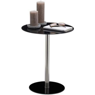 Relaxdays Tavolino Rotondo da Salotto in Vetro e Acciaio Inox, Tavolo da Caff&egrave; Salotto, hlp: 53 x 43 x 43 cm, Nero - Relaxdays