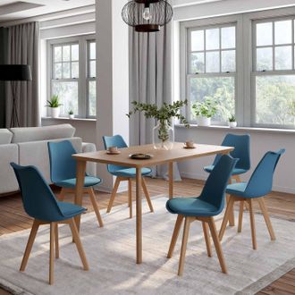 IDMarket Lote De 6 Sillas De Comedor Escandinavas Sara Azul Pato
