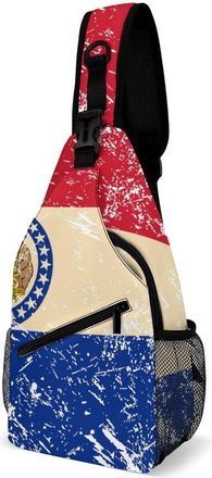 Generic Missouri State Flag Mens Print Crossbody Large Sling Backpack Casual Chest Bag Gift for Traveling Hiking Workout