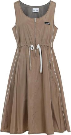 Miu Miu Technische Zijden Jurk - Dames - Casual kleedjes - Bruin - M - Polyester - Kleedjes