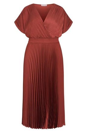 City Chic Elia Faux Wrap Pleated Dress in Sienna at Nordstrom, Size Xxxs