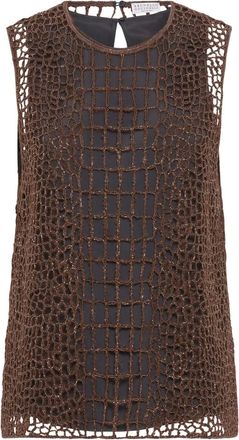 Brunello Cucinelli Top con effetto coccodrillo - Marrone