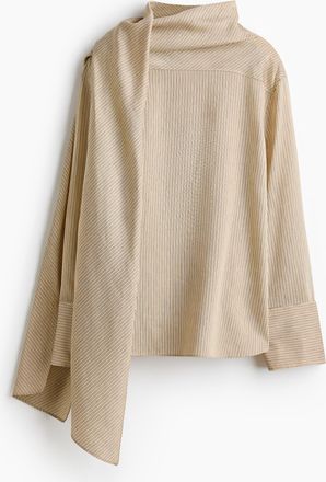 H&M Bluse aus Leinenmischgewebe mit Schalkragen - Beige