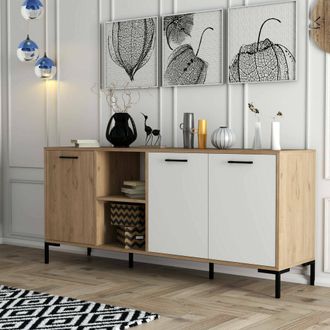 Dmora Aparador Hato, C&oacute;moda 2 Estantes, 3 Puertas, 7 Compartimentos, 180x45x80h Cm Roble Marr&oacute;n