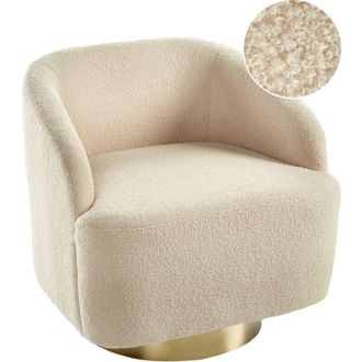 Beliani Beliani - Sill&oacute;n Curvado Glamuroso Art Dec&oacute; Base Dorada Giratorio 360&deg; Boucl&eacute; Beige Lavik