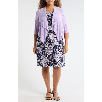Connected Floral Print Dress & Cardigan Set in Navy/lavender at Nordstrom Rack, Size 16W