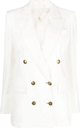Max Mara double-breasted button blazer - women - Cupro/Linen/Flax/Cotton - 40 - White