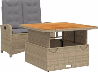vidaXL Set Comedor De Jard&iacute;n 2 Pzas Con Cojines Rat&aacute;n Sint&eacute;tico Beige Vidaxl