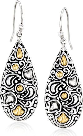 Ross-Simons Sterling Silver and 18kt Yellow Gold Bali-Style Teardrop Earrings