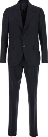Lardini Grey Single-breasted Suit With Classic Revers In Flanel Man