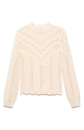Mango Espina Open Stitch Sweater in Ecru at Nordstrom Rack, Size Medium