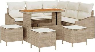 vidaXL Garden Sofa Set with Cushion 9 pcs Beige Poly rattan Vidaxl