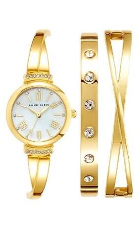 Anne Klein Quartz Ladies Premium Crystal Accented Bangle Watch Set AK-2244GBST