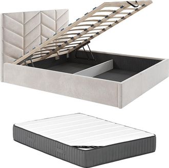 Vente-Unique Canap&eacute; abatible 160 x 200 cm - Tela texturizada - Crema + Colch&oacute;n - JUSTANI