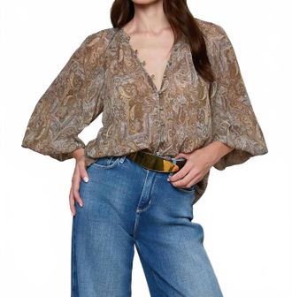 L'agence Teagan Dolman Sleeve Blouse In Neutral/blue Ditsy Paisley