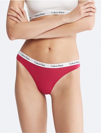 Calvin Klein Womens Carousel Logo Cotton Thong - Red - XS